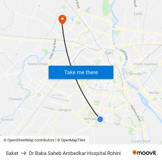 Saket to Dr Baba Saheb Ambedkar Hospital Rohini map