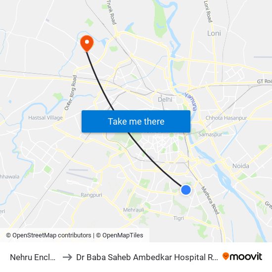 Nehru Enclave to Dr Baba Saheb Ambedkar Hospital Rohini map
