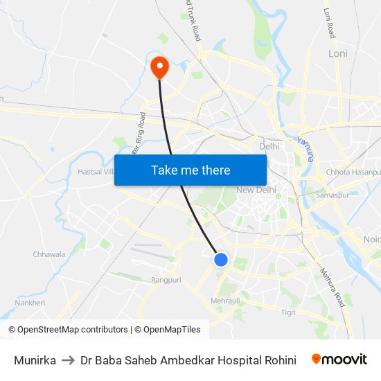 Munirka to Dr Baba Saheb Ambedkar Hospital Rohini map