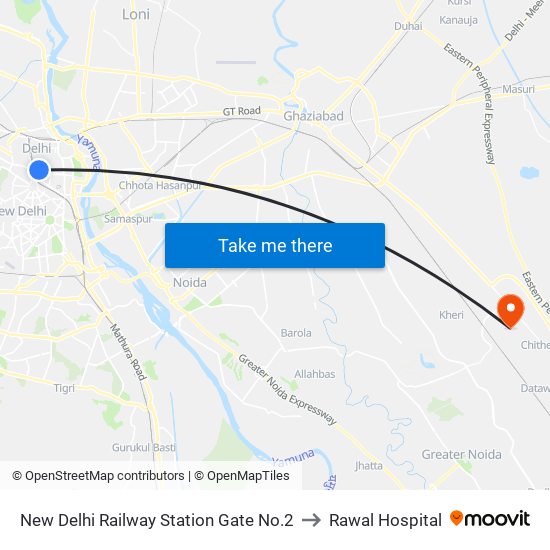 New Delhi Railway Station Gate No.2 to Rawal Hospital map