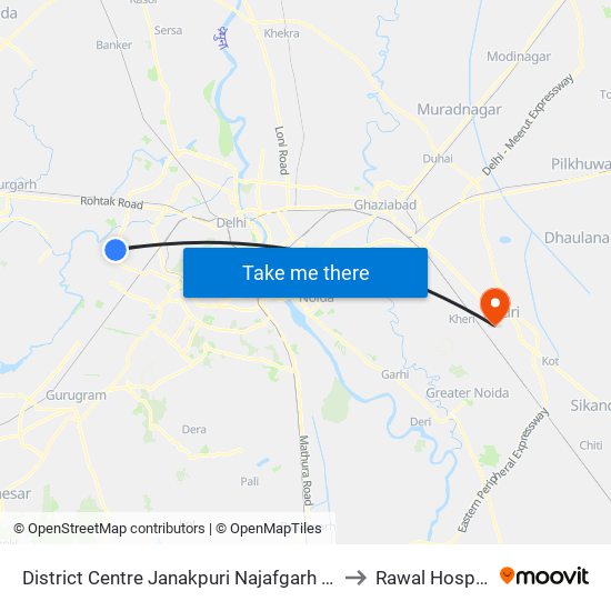 District Centre Janakpuri Najafgarh Road to Rawal Hospital map