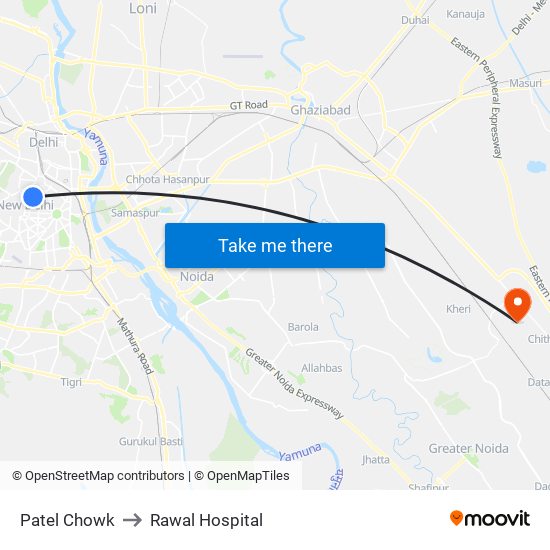 Patel Chowk to Rawal Hospital map