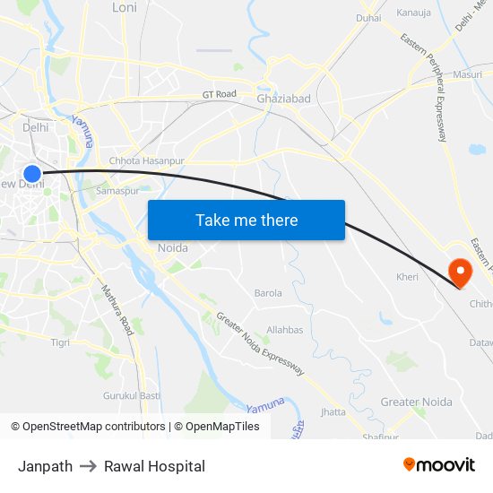 Janpath to Rawal Hospital map