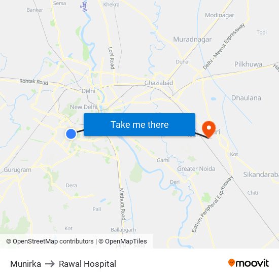 Munirka to Rawal Hospital map