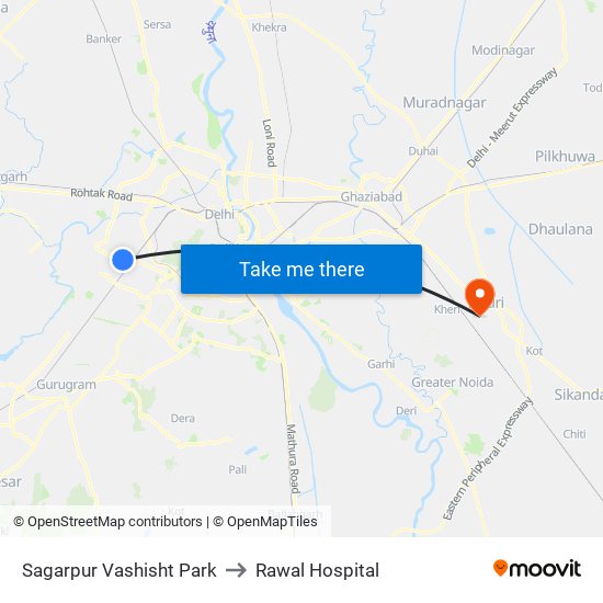 Sagarpur Vashisht Park to Rawal Hospital map