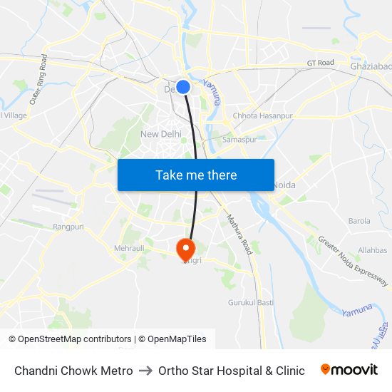 Chandni Chowk Metro to Ortho Star Hospital & Clinic map