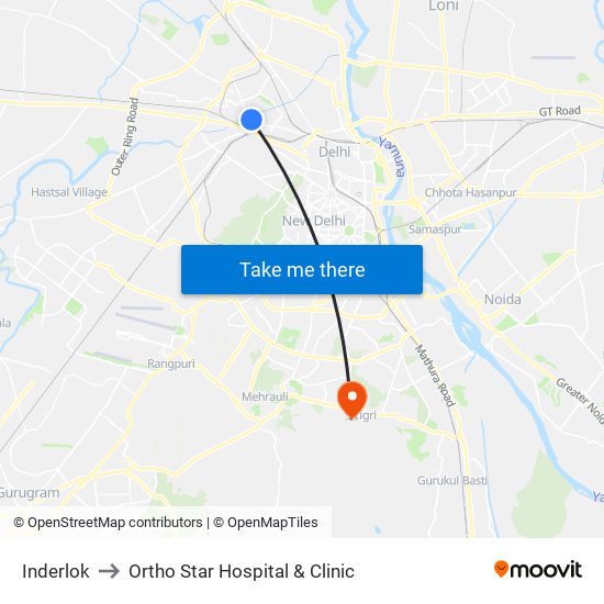 Inderlok to Ortho Star Hospital & Clinic map