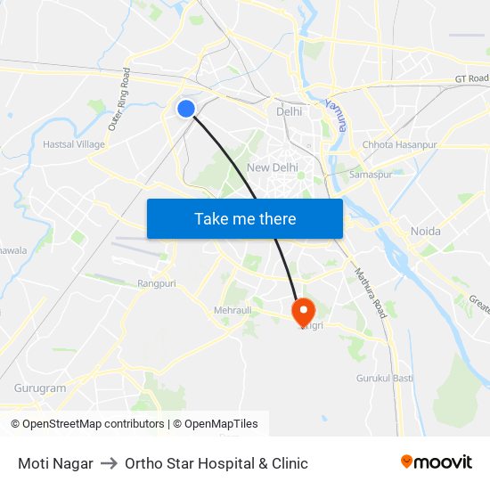 Moti Nagar to Ortho Star Hospital & Clinic map