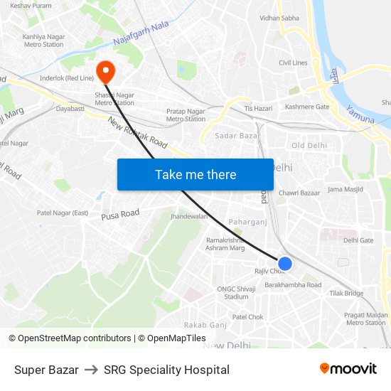 Super Bazar to SRG Speciality Hospital map