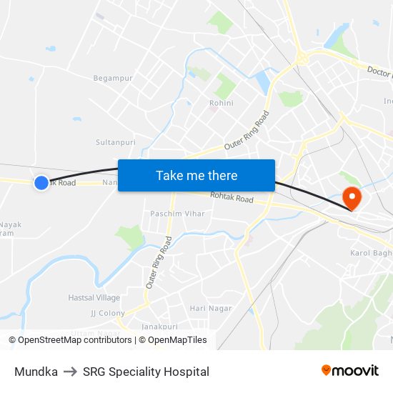 Mundka to SRG Speciality Hospital map