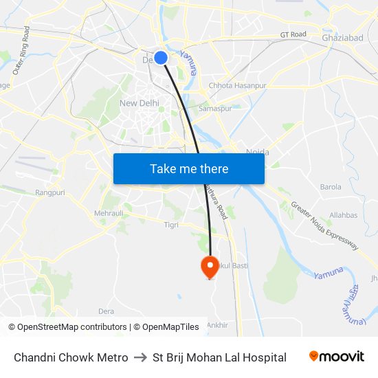 Chandni Chowk Metro to St Brij Mohan Lal Hospital map