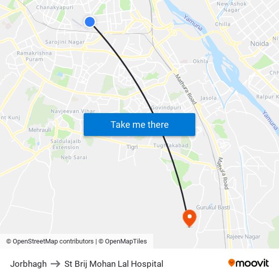 Jorbhagh to St Brij Mohan Lal Hospital map