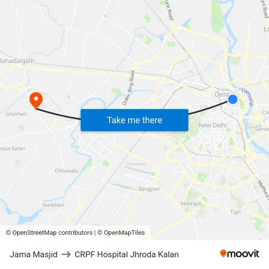 Jama Masjid to CRPF Hospital Jhroda Kalan map