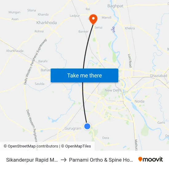 Sikanderpur Rapid Metro to Parnami Ortho & Spine Hospital map