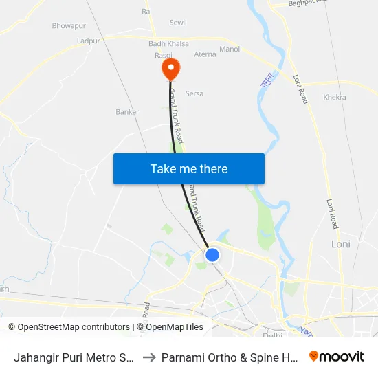 Jahangir Puri Metro Station to Parnami Ortho & Spine Hospital map