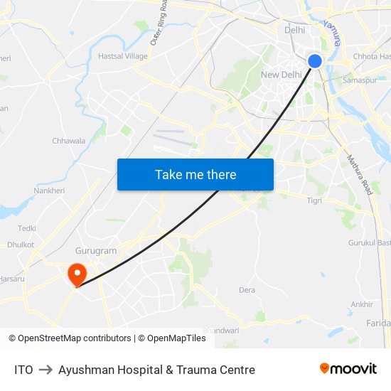 ITO to Ayushman Hospital & Trauma Centre map