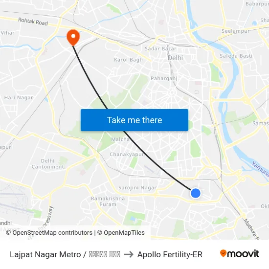 Lajpat Nagar Metro / लाजपत नगर to Apollo Fertility-ER map
