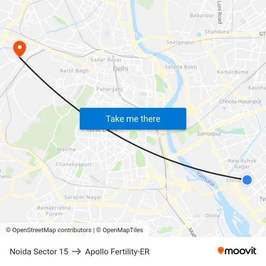 Noida Sector 15 to Apollo Fertility-ER map