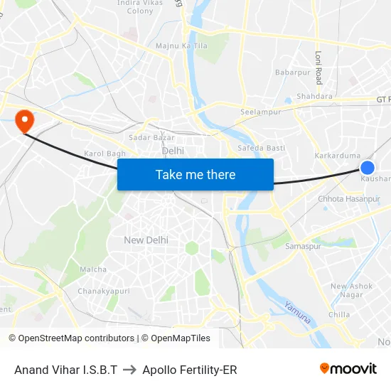Anand Vihar I.S.B.T to Apollo Fertility-ER map
