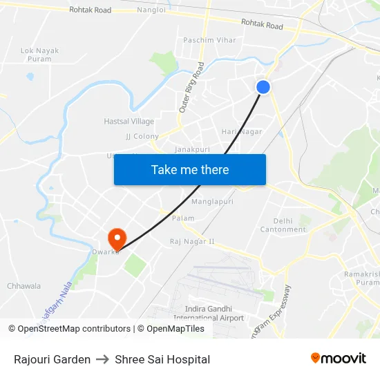 Rajouri Garden to Shree Sai Hospital map