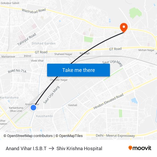 Anand Vihar I.S.B.T to Shiv Krishna Hospital map