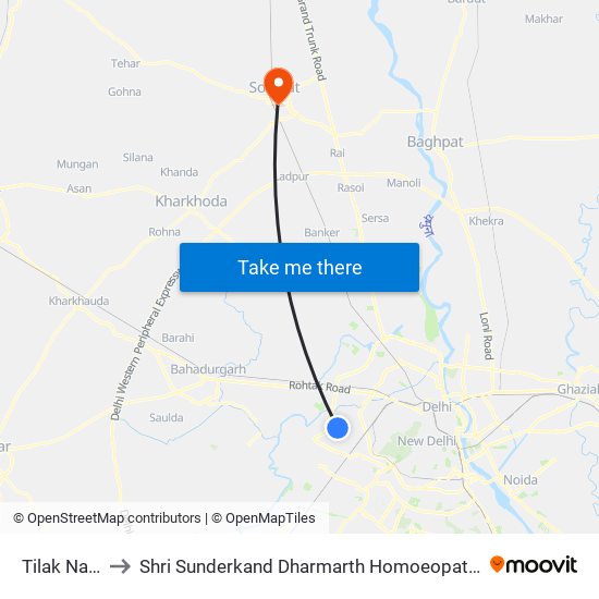 Tilak Nagar to Shri Sunderkand Dharmarth Homoeopathic Hosp map