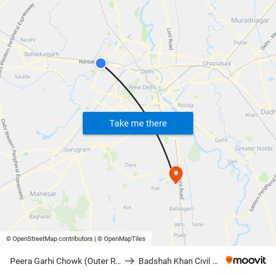 Peera Garhi Chowk (Outer Ring Road) to Badshah Khan Civil Hospital map