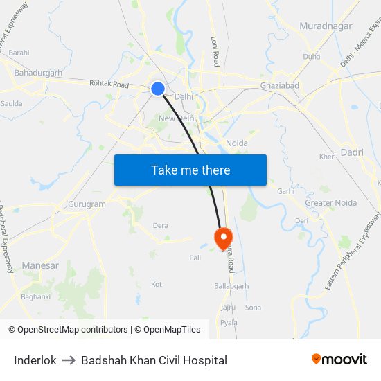 Inderlok to Badshah Khan Civil Hospital map