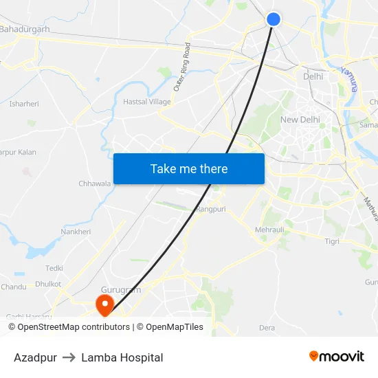 Azadpur to Lamba Hospital map