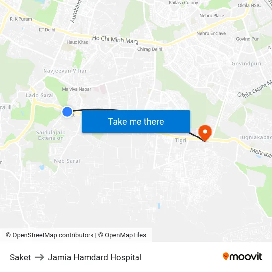 Saket to Jamia Hamdard Hospital map