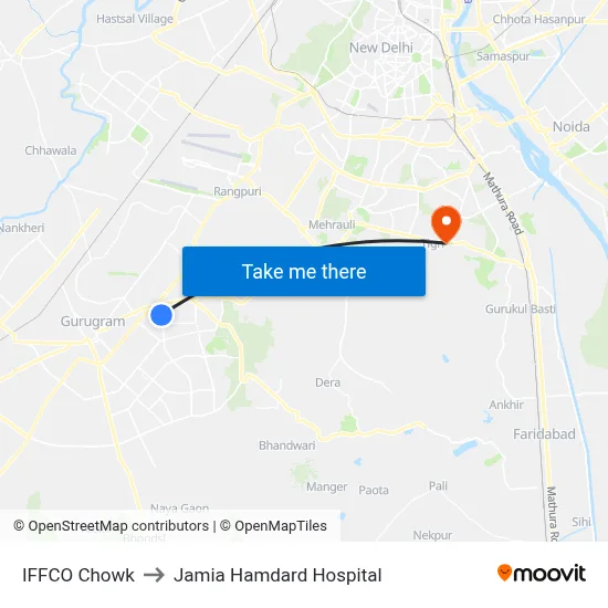 IFFCO Chowk to Jamia Hamdard Hospital map