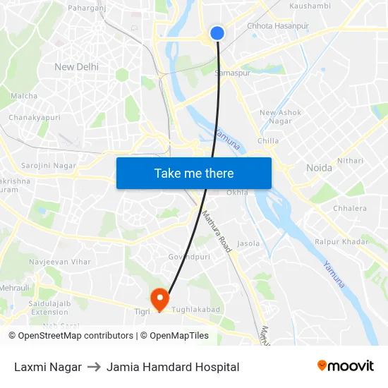 Laxmi Nagar to Jamia Hamdard Hospital map