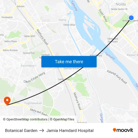 Botanical Garden to Jamia Hamdard Hospital map