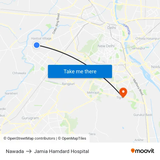 Nawada to Jamia Hamdard Hospital map