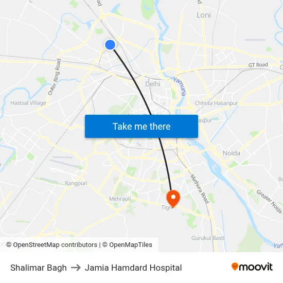 Shalimar Bagh to Jamia Hamdard Hospital map