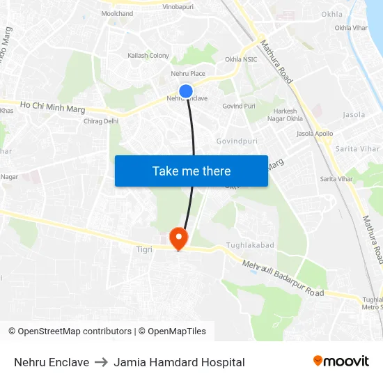 Nehru Enclave to Jamia Hamdard Hospital map