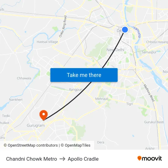 Chandni Chowk Metro to Apollo Cradle map
