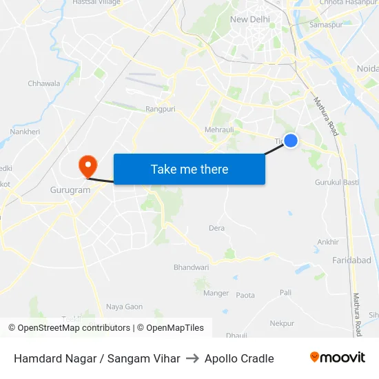 Hamdard Nagar / Sangam Vihar to Apollo Cradle map