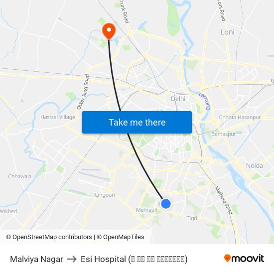 Malviya Nagar to Esi Hospital (ई एस आइ अस्पताल) map