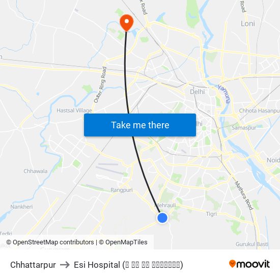 Chhattarpur to Esi Hospital (ई एस आइ अस्पताल) map