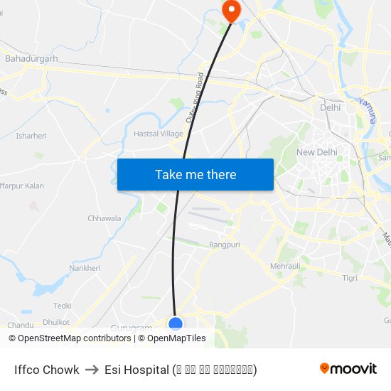 Iffco Chowk to Esi Hospital (ई एस आइ अस्पताल) map