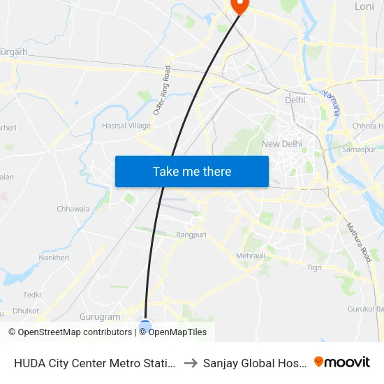 HUDA City Center Metro Station (B) to Sanjay Global Hospital map