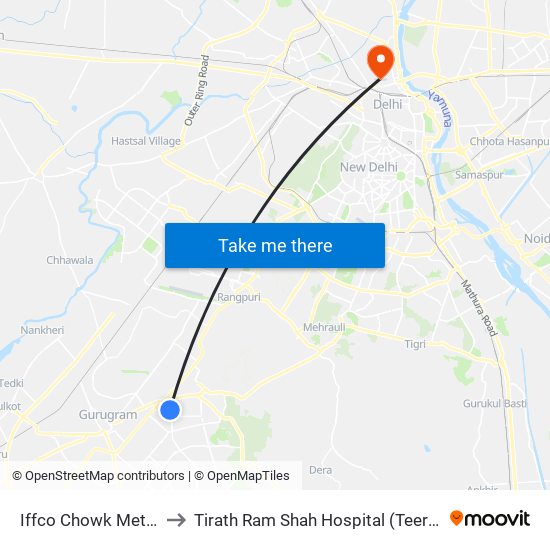 Iffco Chowk Metro Station (A) to Tirath Ram Shah Hospital (Teerath Ram Shah Aspatal) map