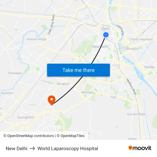 New Delhi to World Laparoscopy Hospital map