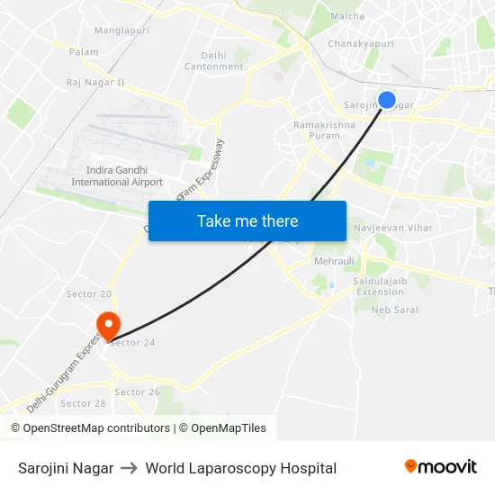 Sarojini Nagar to World Laparoscopy Hospital map
