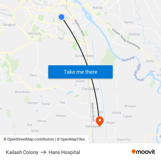 Kailash Colony to Hans Hospital map
