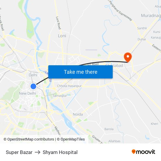 Super Bazar to Shyam Hospital map