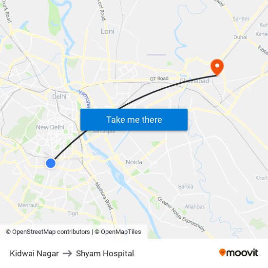 Kidwai Nagar to Shyam Hospital map