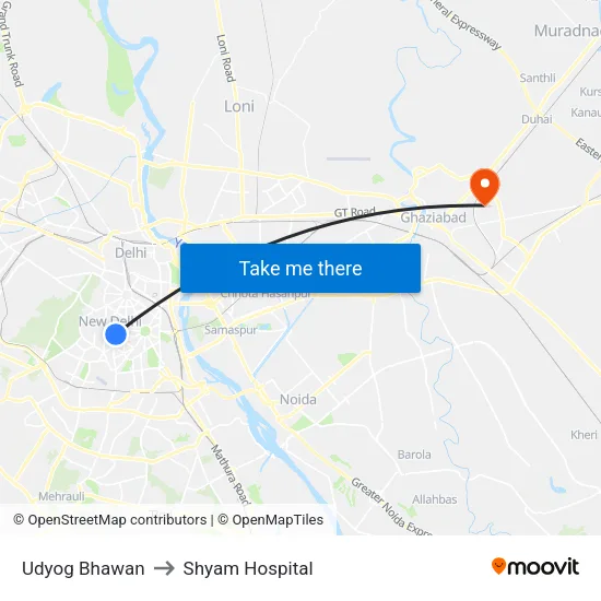 Udyog Bhawan to Shyam Hospital map