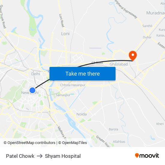 Patel Chowk to Shyam Hospital map